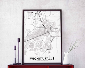 WICHITA FALLS Texas TX usa map poster black white Hometown City Print Modern Home Decor Office Decoration Wall Art Dorm Bedroom Gift