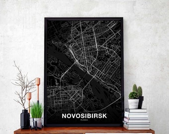 NOVOSIBIRSK Russia map poster black white wall decor design modern minimal nordic housewarming travel bedroom art print