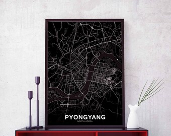 PYONGYANG North Korea map poster black white Hometown City Print Modern Home Decor Office Decoration Wall Art Dorm Bedroom Gift