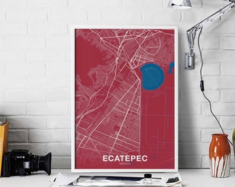 ECATEPEC Mexico map poster color Hometown City Print Modern Home Decor Office Decoration Wall Art Dorm Bedroom Gift art