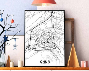 CHUR Switzerland map poster black white Hometown City Print Modern Home Decor Office Decoration Wall Art Dorm Bedroom Gift