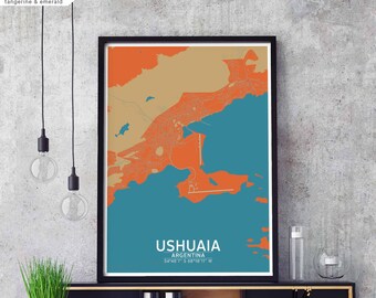 USHUAIA Argentina map poster black white Hometown City Print Modern Home Decor Office Decoration Wall Art Dorm Bedroom Gift