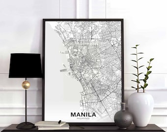 MANILA Philippines map poster black white Hometown City Print Modern Home Decor Office Decoration Wall Art Dorm Bedroom Gift