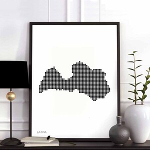LETTLAND Landkarte minimalistisch schwarz weiß Landkarte Wand Dekor Design modern schweizerisch skandinavisch Einweihungsparty