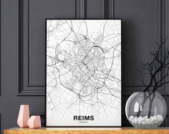 REIMS France map poster black white Hometown City Print Modern Home Decor Office Decoration Wall Art Dorm Bedroom Gift