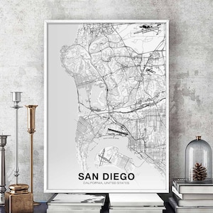 SAN DIEGO California CA usa map poster black white Hometown City Print Modern Home Decor Office Decoration Wall Art Dorm Bedroom Gift