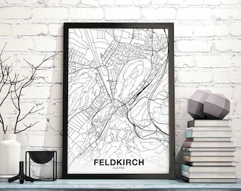 FELDKIRCH Austria map poster black white Hometown City Print Modern Home Decor Office Decoration Wall Art Dorm Bedroom Gift