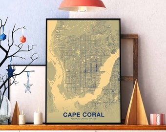 CAPE CORAL Florida FL usa poster color Hometown City Print Modern Home Decor Office Decoration Wall Art Dorm Bedroom Gift