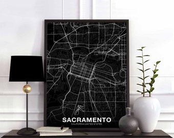SACRAMENTO California CA USA map poster black white Hometown City Print Modern Home Decor Office Decoration Wall Art Dorm Bedroom Gift