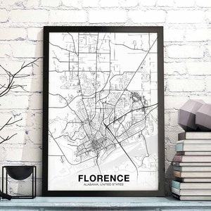 FLORENCE Alabama AL USA carte affiche noir blanc ville natale ville impression moderne décor à la maison bureau décoration mur art dortoir chambre cadeau