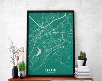 GYOR Hungary map poster color Hometown City Print Modern Home Decor Office Decoration Wall Art Dorm Bedroom Gift