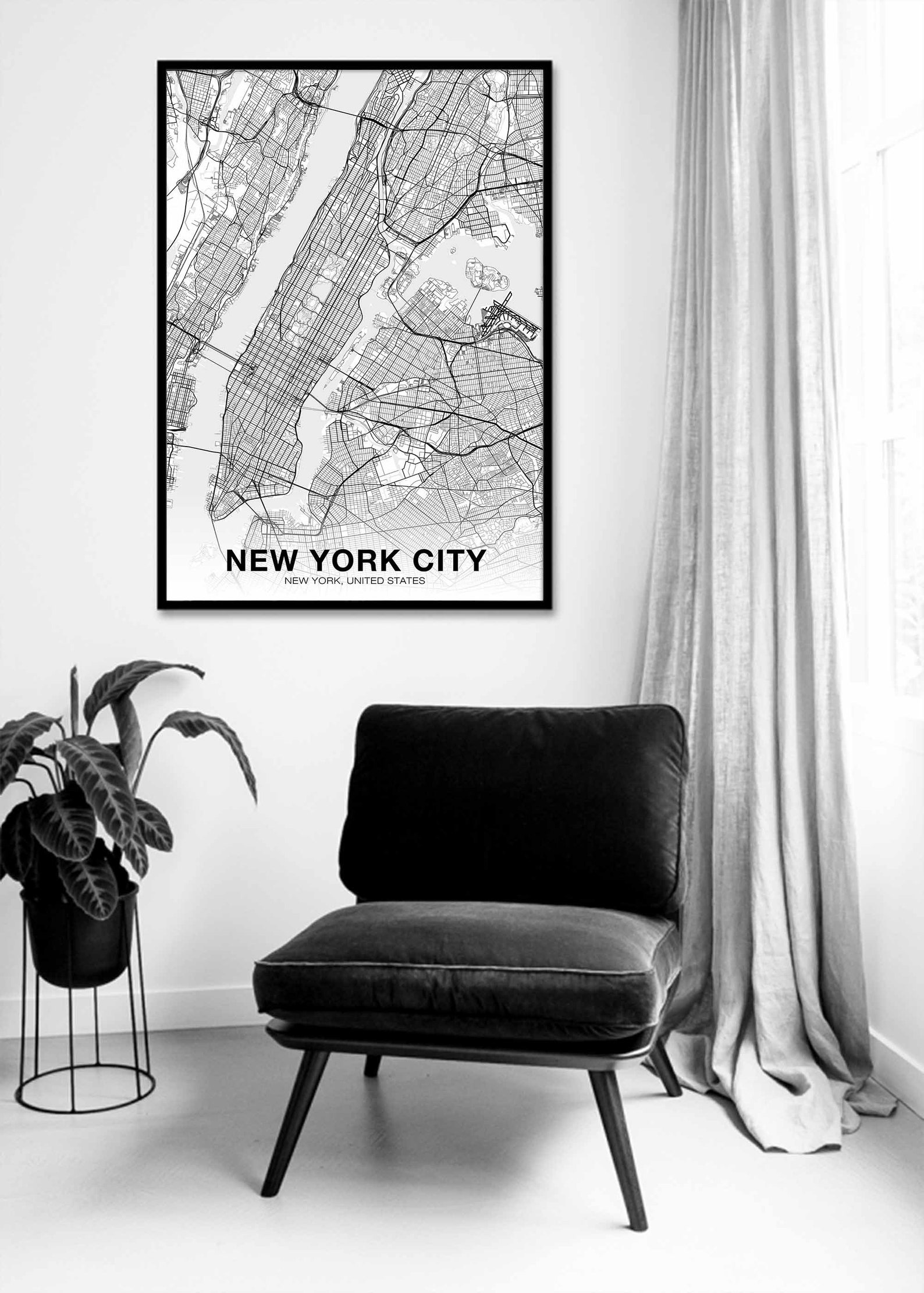 NEW YORK CITY New York Ny Usa Map Poster Black White Hometown City ...