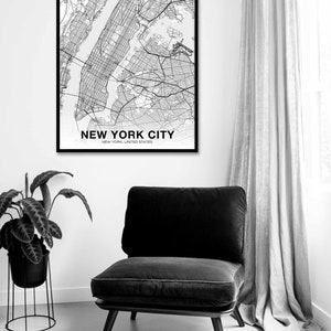 NEW YORK CITY New York Ny Usa Map Poster Black White Hometown City ...