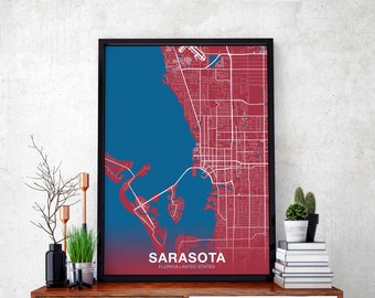 SARASOTA Florida FL USA poster color Hometown City Print Modern Home Decor Office Decoration Wall Art Dorm Bedroom Gift