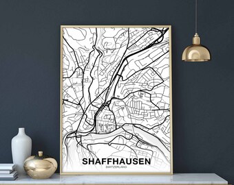 SHAFFHAUSEN Switzerland map poster black white Hometown City Print Modern Home Decor Office Decoration Wall Art Dorm Bedroom Gift