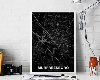 MURFREESBORO Tennessee TN USA map poster black white Hometown City Print Modern Home Decor Office Decoration Wall Art Dorm Bedroom Gift