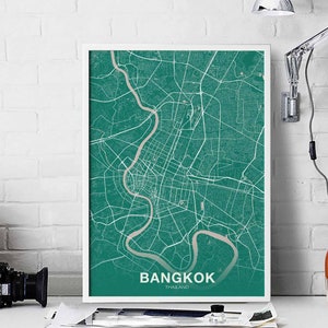 BANGKOK thaïlande carte affiche couleur ville natale ville impression moderne décor à la maison bureau décoration mur art dortoir chambre cadeau