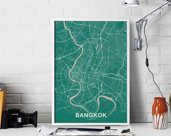 BANGKOK Thailand map poster color Hometown City Print Modern Home Decor Office Decoration Wall Art Dorm Bedroom Gift