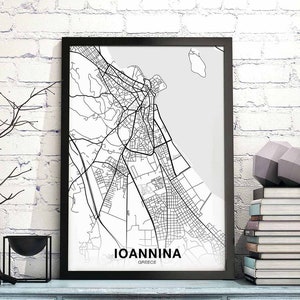 IOANNINA Griechenland Karte Poster schwarz weiß Hometown City Print Moderne Wohnkultur Büro Dekoration Wand Kunst Wohnheim Schlafzimmer Geschenk