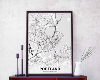 PORTLAND Maine ME USA map poster black white Hometown City Print Modern Home Decor Office Decoration Wall Art Dorm Bedroom Gift