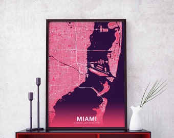 MIAMI Florida FL USA poster color Hometown City Print Modern Home Decor Office Decoration Wall Art Dorm Bedroom Gift