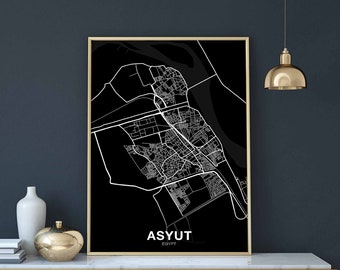 ASYUT Egypt map poster black white Hometown City Print Modern Home Decor Office Decoration Wall Art Dorm Bedroom Gift