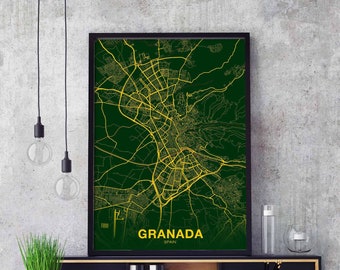 GRANADA Spain map poster color Hometown City Print Modern Home Decor Office Decoration Wall Art Dorm Bedroom Gift