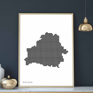 BYELARUS Poster schwarz weiß Landkarte mit Punkten retro Karte Wand Kunst Design Wandkunst skandinavisch modern Wandkunst Unikat