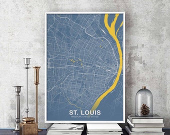ST LOUIS Missouri MO usa map poster color Hometown City Print Modern Home Decor Office Decoration Wall Art Dorm Bedroom Gift