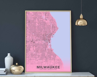 MILWAUKEE Wisconsin WI US map poster color Hometown City Print Modern Home Decor Office Decoration Wall Art Dorm Bedroom Gift
