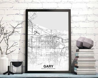 GARY Indiana IN USA map poster black white Hometown City Print Modern Home Decor Office Decoration Wall Art Dorm Bedroom Gift