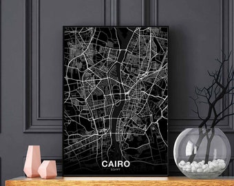 CAIRO Egypt map poster black white Hometown City Print Modern Home Decor Office Decoration Wall Art Dorm Bedroom Gift