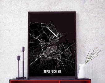 BRINDISI Italy map poster black white Hometown City Print Modern Home Decor Office Decoration Wall Art Dorm Bedroom Gift