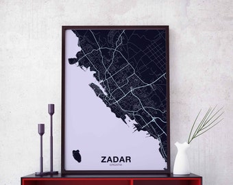 ZADAR Croatia map poster color Hometown City Print Modern Home Decor Office Decoration Wall Art Dorm Bedroom Gift