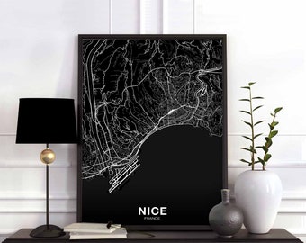 NICE  France map poster black white Hometown City Print Modern Home Decor Office Decoration Wall Art Dorm Bedroom Gift