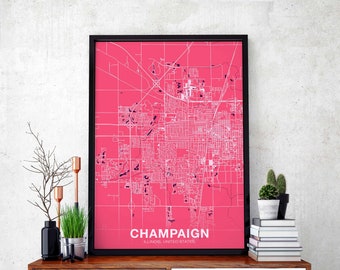 CHAMPAIGN Illinois IL USA poster color Hometown City Print Modern Home Decor Office Decoration Wall Art Dorm Bedroom Gift