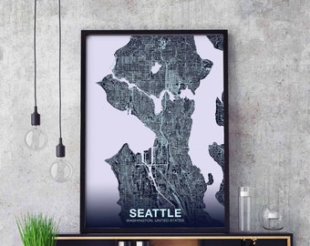 SEATTLE Washington WA US map Denim Blue poster colorHometown City Print Modern Home Decor Office Decoration Wall Art Dorm Bedroom Gift