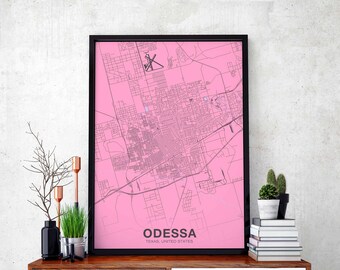 ODESSA Texas TX US map poster color Hometown City Print Modern Home Decor Office Decoration Wall Art Dorm Bedroom Gift