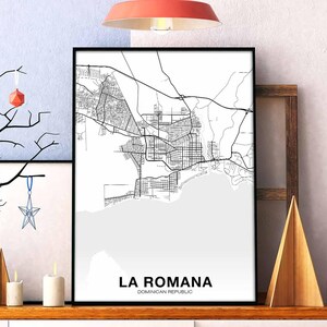 LA ROMANA Dominican Republic map poster black white  Hometown City Print Modern Home Decor Office Decoration Wall Art Dorm Bedroom Gift