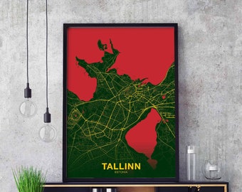 TALLINN Estonia map poster color Hometown City Print Modern Home Decor Office Decoration Wall Art Dorm Bedroom Gift