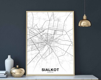 SIALKOT Pakistan map poster Hometown City Print Modern Home Decor Office Decoration Wall Art Dorm Bedroom Gift