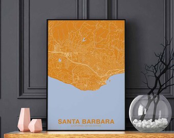 SANTA BARBARA California CA us map poster color Hometown City Print Modern Home Decor Office Decoration Wall Art Dorm Bedroom Gift