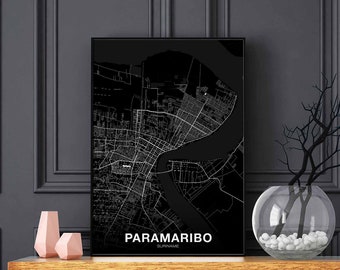 PARAMARIBO  Suriname map poster black white Hometown City Print Modern Home Decor Office Decoration Wall Art Dorm Bedroom Gift