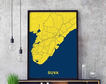 SUVA Fiji poster color Hometown City Print Modern Home Decor Office Decoration Wall Art Dorm Bedroom Gift