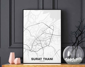 SURAT THANI Thailand map poster Hometown City Print Modern Home Decor Office Decoration Wall Art Dorm Bedroom Gift
