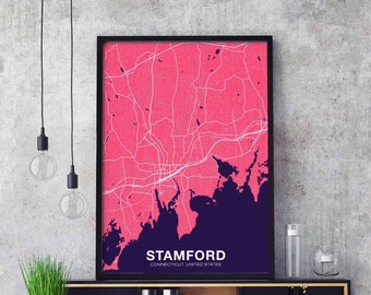 STAMFORD Connecticut CT US map poster color Hometown City Print Modern Home Decor Office Decoration Wall Art Dorm Bedroom Gift