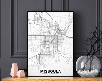 MISSOULA Montana USA map poster Hometown City Print Modern Home Decor Office Decoration Wall Art Dorm Bedroom Gift