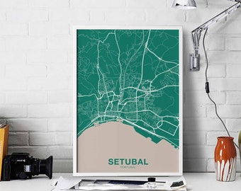 SETUBAL Portugal map poster color Hometown City Print Modern Home Decor Office Decoration Wall Art Dorm Bedroom Gift