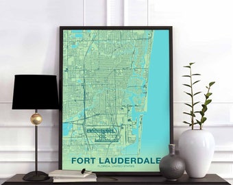 FORT LAUDERDALE Florida FL us map poster color Hometown City Print Modern Home Decor Office Decoration Wall Art Dorm Bedroom Gift