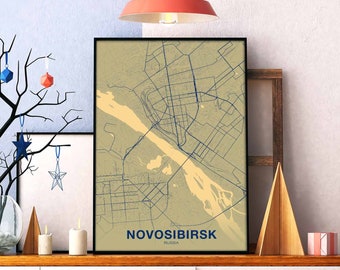 NOVOSIBIRSK Russia map poster color Hometown City Print Modern Home Decor Office Decoration Wall Art Dorm Bedroom Gift